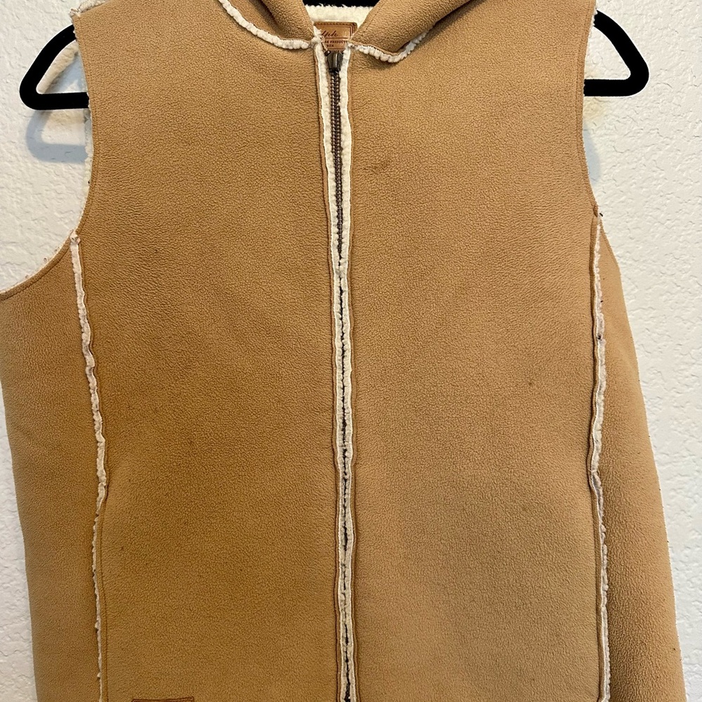 Ralph Lauren Tan Hooded Sherpa Sleeveless Vest